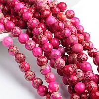 Honeyhandy Dyed & Heated Natural Imperial Jasper Round Bead Strands, Camellia, 8mm, Hole: 1mm, about 49pcs/strand, 16 inch
