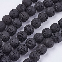 Natural Lava Stone Bead Strands, Round, 10mm, Hole: 1mm; about 40pcs/strand, 15.7 inches