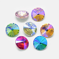 ARRICRAFT Pointed Back Glass Rhinestone Cabochons, Rivoli Rhinestone, Back Plated, Faceted, AB Color Plated, Cone, Mixed Color, 14x6.5mm