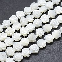Honeyhandy Natural White Shell Beads Strands, Mother of Pearl Shell Beads, Double-sided Rose, WhiteSmoke, 12~12.5x4~5.5mm, Hole: 1mm, about 33pcs/strand, 14.96 inch(38cm)