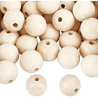 PandaHall Elite Natural Wood Beads, 50 pcs 30mm Round Unfinished Wooden Ball Spacer Loose Beads for Macrame Garland Farmhouse Decor Bracelet Necklace Jewelry DIY Craft Making
