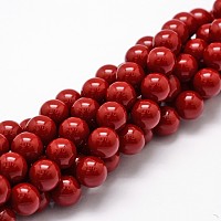 Honeyhandy Shell Pearl Beads Strands, Grade A, Round, Dark Red, 8mm, Hole: 0.9mm, about 51pcs/strand, 16 inch