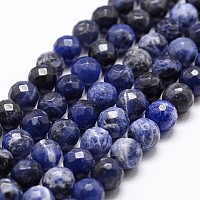 Honeyhandy Natural Sodalite Beads Strands, Grade A, Faceted, Round, 6mm, Hole: 1mm, about 61pcs/strand, 14.9 inch~15.1 inch