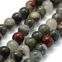 Honeyhandy Natural African Bloodstone Beads Strands, Heliotrope Stone Beads, Round, 8~9mm, Hole: 0.8mm, about 43pcs/strand, 14.9 inch(38cm)