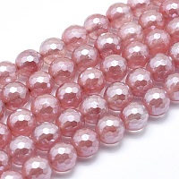 Electroplated Cherry Quartz Glass Beads Strands, Round, Faceted, 10mm, Hole: 1mm, about 38~39pcs/strand, 15.1~15.5 inch(38.5~39.5cm)