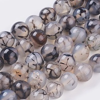 Honeyhandy Round Natural Dragon Veins Agate Beads Strands, Dyed, 10mm, Hole: 1.5mm, about 38pcs/strand, 15.1 inch
