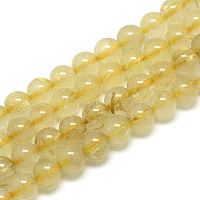 Honeyhandy Natural Gold Rutilated Quartz Beads Strands, Round, 8x7.5mm, Hole: 1mm, about 46~49pcs/strand, 15.5 inch