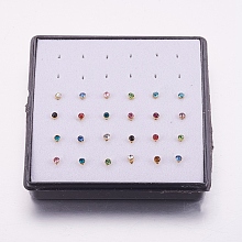 Honeyhandy 316L Surgical Stainless Steel Nose Studs Nose Piercing Jewelry, Nose Bone Rings, with Rhinestone, Golden, Mixed Color, 2X1.5mm, Pin: 18 Gauge(1mm), 24pcs/box