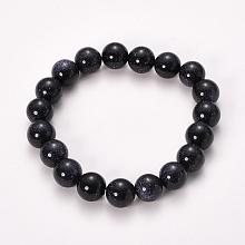 Honeyhandy Synthetic Blue Goldstone Beaded Stretch Bracelets, Round, 2-1/8 inch(55mm), Bead: 8~9mm