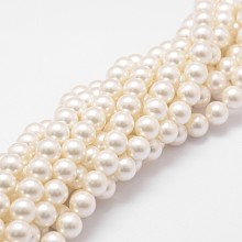 Honeyhandy Shell Pearl Bead Strands, Loose Beads for Jewelry Making, Grade A, Round, Floral White, 8mm, Hole: 1mm, about 51pcs/strand, 16 inch