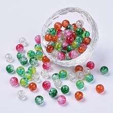 5 Colors Spray Painted & Baking Painted Crackle Glass Beads, Round, Mixed Color, 8mm, Hole: 1.3~1.6mm