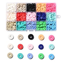 Honeyhandy 150G 15 Colors Handmade Polymer Clay Beads, Heishi Beads, for DIY Jewelry Crafts Supplies, Disc/Flat Round, Mixed Color, 8x1mm, Hole: 2mm, 10g/color