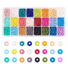 Environmental Handmade Polymer Clay Beads, Heishi Beads, for DIY Jewelry Crafts Supplies, Disc/Flat Round, Mixed Color, 4x1mm, Hole: 1mm; 24colors, about 380~400pcs/color, 9120~9600pcs/box