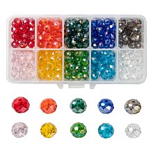 ARRICRAFT 10 Colors Electroplate Glass Beads, AB Color Plated, Faceted, Rondelle, Mixed Color, 8x6mm, Hole: 1mm; 10 colors, 30pcs/color, 300pcs/box