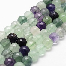 Honeyhandy Natural Fluorite Beads Strands, Faceted, Round, 8mm, Hole: 1mm, about 44pcs/strand, 14.9 inch~15.1 inch