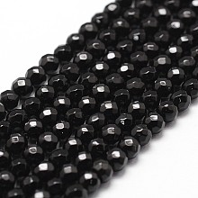 Honeyhandy Natural Black Onyx Beads Strands, Grade A, Faceted, Round, 4mm, Hole: 1mm, about 96pcs/strand, 14.9 inch~15.1 inch