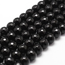 Honeyhandy Natural Black Onyx Beads Strands, Grade A, Faceted, Round, 8mm, Hole: 1mm, about 44pcs/strand, 14.9 inch~15.1 inch