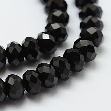 Honeyhandy Natural Black Spinel Beads Strands, Faceted, Rondelle, 3x5mm, Hole: 1mm, about 96pcs/strand, 16.35 inch(39cm)