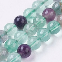 Honeyhandy Natural Fluorite Bead Strands, Round, 8mm, Hole: 1mm, about 48pcs/strand, 15.16 inch(38.5cm)