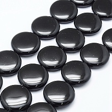 Honeyhandy Natural Black Onyx Beads Strands, Dyed, Flat Round, 20x8.5mm, Hole: 1.5mm, about 20pcs/strand, 15.94 inch(40.5cm)