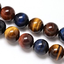 Honeyhandy Natural Tiger Eye Beads Strands, Grade A, Round, 12mm, Hole: 1mm, about 33pcs/strand, 15.7 inch