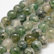 Honeyhandy Natural Moss Agate Beads Strands, Round, 8mm, Hole: 1mm, about 47pcs/strand, 14.56~14.76 inch(37~37.5cm)