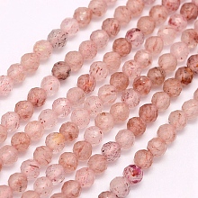 Honeyhandy Natural Strawberry Quartz Beads Strands, Faceted, Round, 3mm, Hole: 0.5mm, about 180~189pcs/strand, 15.7 inch(40cm)