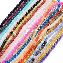 NBEADS Faceted Natural Agate Beads Strands, Dyed, Round, Mixed Color, 4mm, Hole: 1.2mm; about 92pcs/strand, 14"(35.5cm)