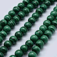 Honeyhandy Natural Malachite Beads Strands, Grade AA, Round, 8mm, Hole: 0.7mm, about 48pcs/strand, 15.5 inch(39.5cm)