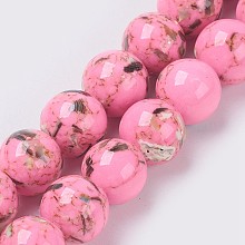 Honeyhandy Sea Shell and Synthetic Turquoise Assembled Beads Strands, Round, Pearl Pink, 8~9mm, Hole: 1.2mm, about 49~50pcs/strand, 15.3~15.7 inch(39~40cm)