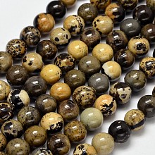 Honeyhandy Round Natural Dendritic Jasper Beads Strands, Chohua Jasper, 8mm, Hole: 1mm, about 47pcs/strand, 15.4 inch