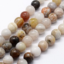 Honeyhandy Natural Bamboo Leaf Agate Beads Strands, Round, 6mm, Hole: 0.8mm, about 63pcs/strand,  14.76 inch(37.5cm)