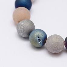 Honeyhandy Electroplate Natural Agate Bead Strands, Round, Grade A, Mixed Color, 8mm, Hole: 1mm, about 23pcs/strand, 7.5 inch