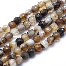 Honeyhandy Natural Agate Beads, Dyed, Faceted Round, Coffee, 6mm, Hole: 1mm, about 61pcs/strand, 14.3 inch(36.5cm)