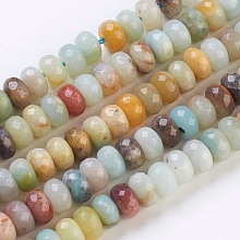 Honeyhandy Natural Flower Amazonite Beads Strands, Faceted, Rondelle, 8x5mm, Hole: 1mm, about 77~80pcs/strand, 14.7 inch~15.3 inch(37.5~39cm)