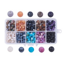 Natural Weathered Agate Beads, Dyed, Frosted, Round, Mixed Color, 6mm, Hole: 1mm; about 50pcs/comparment, 500pcs/box