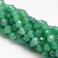 Honeyhandy Natural Green Onyx Agate Beads Strands, Round, Dyed, Faceted, Sea Green , 8mm, Hole: 1mm, about 51pcs/strand, 15.75 inch