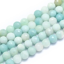 Honeyhandy Natural Amazonite Beads Strands, Round, Faceted(128 Facets), 8mm, Hole: 1.2mm, about 49pcs/strand, 15.16 inch(38.5cm)