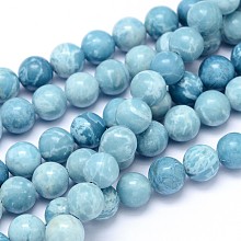 Honeyhandy Natural Gemstone Beads Strands, Imitation Larimar, Dyed, Round, 6mm, Hole: 1mm, about 62pcs/strand, 15.74 inch