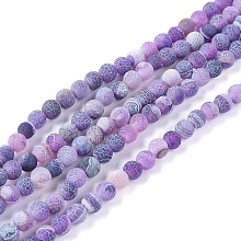 Honeyhandy Natural Weathered Agate Beads Strands, Dyed & Heated, Frosted, Round, Medium Purple, 6mm, Hole: 1.2mm, about 62pcs/strand, 13.77 inch(35cm)