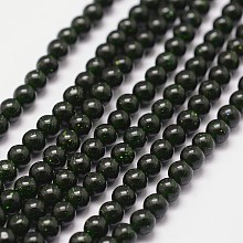 Honeyhandy Synthetic Green Goldstone Beads Strands, Dyed & Heated, Round, 6mm, Hole: 1.2mm, 64pcs/strand, 14.5~15 inch