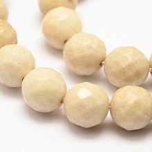 Honeyhandy Natural Fossil Round Bead Strands, Faceted, Navajo White, 6mm, Hole: 1mm, about 60pcs/strand, 14.7 inch