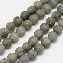 Honeyhandy Natural Labradorite Frosted Bead Strands, Round, 4mm, Hole: 1mm, about 47pcs/strand, 7.7 inch