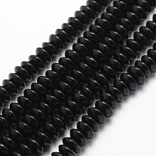 Honeyhandy Natural Black Onyx Beads Strands, Grade A, Dyed & Heated, Rondelle, 8x4mm, Hole: 1mm, about 95pcs/strand, 15.16 inch~15.35 inch