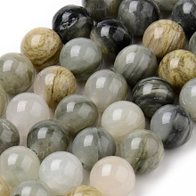 Honeyhandy Natural Green Line Jasper Beads Strands, Round, 6~6.5mm, Hole: 1mm, about 63pcs/strand, 15.5 inch