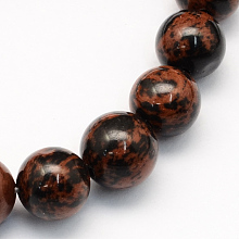 Honeyhandy Natural Mahogany Obsidian Round Beads Strands, 6.5mm, Hole: 1mm, about 63pcs/strand, 15.5 inch