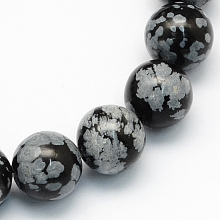 Honeyhandy Natural Snowflake Obsidian Round Beads Strands, 8.5mm, Hole: 1.2mm, about 47pcs/strand, 15.5 inch