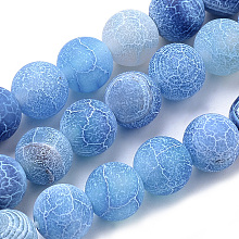 Honeyhandy Natural Weathered Agate Beads Strands, Frosted, Dyed, Round, Deep Sky Blue, 8mm, Hole: 1mm, about 47pcs/strand, 15.7 inch