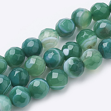 Honeyhandy Natural Striped Agate/Banded Agate Beads Strands, Dyed, Faceted, Round, Teal, 6mm, Hole: 1mm, about 62pcs/strand, 15.3 inch