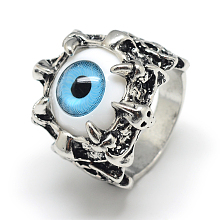 Honeyhandy Alloy Resin Finger Rings, Wide Band Rings, Eye, Antique Silver, Size 8, Light Sky Blue, 18mm